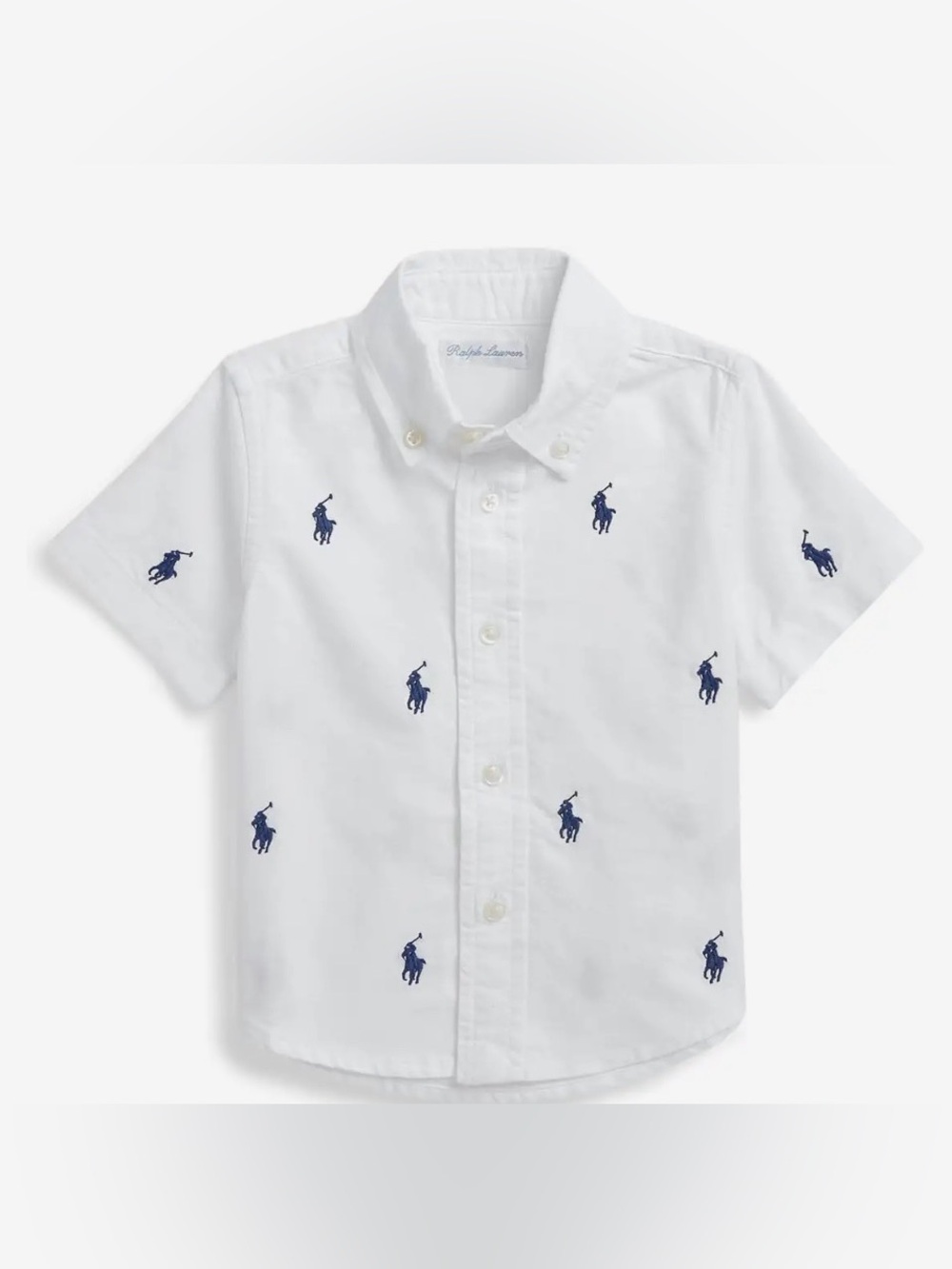Ralph Lauren White Short-Sleeve Button-Down with Navy Pony Embroidery